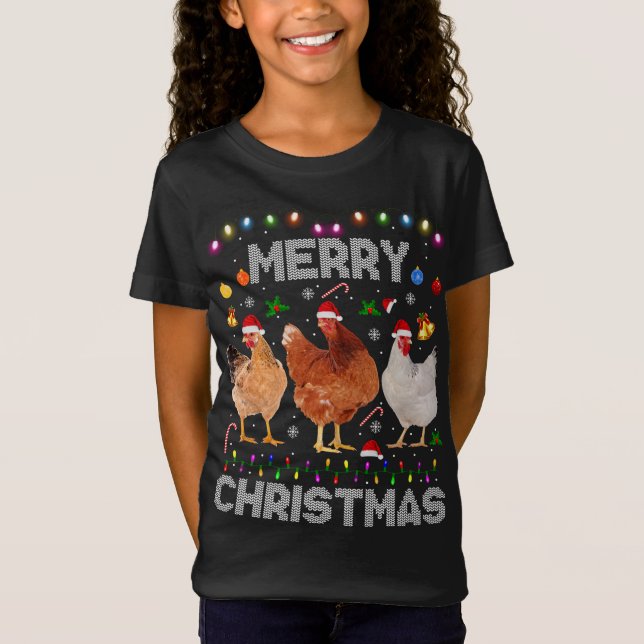 God jul Chicken Santa Hat Ljus Julafton Farm T Shirt (Framsida)