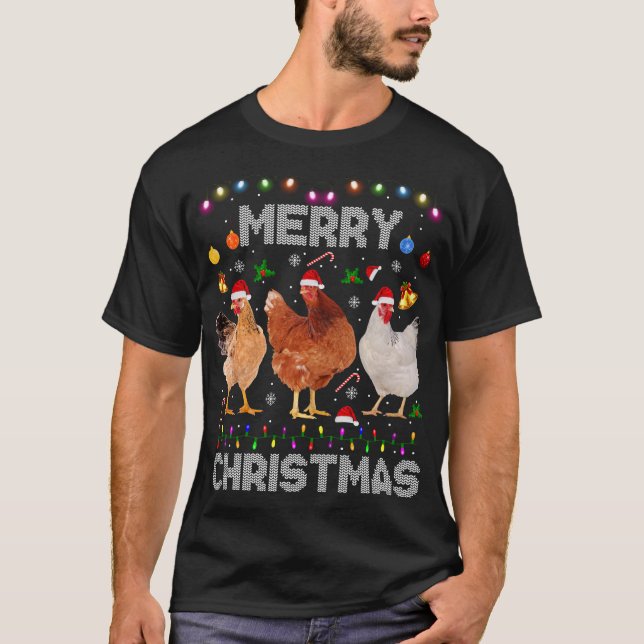 God jul Chicken Santa Hat Ljus Julafton Farm T Shirt (Framsida)