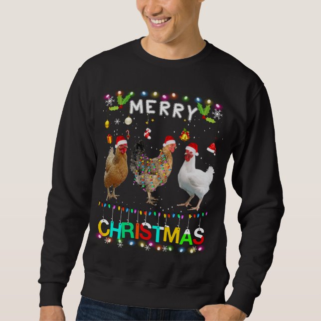 God jul Chicken Santa Hat Ljus Julafton Funn Lång Ärmad Tröja (Framsida)