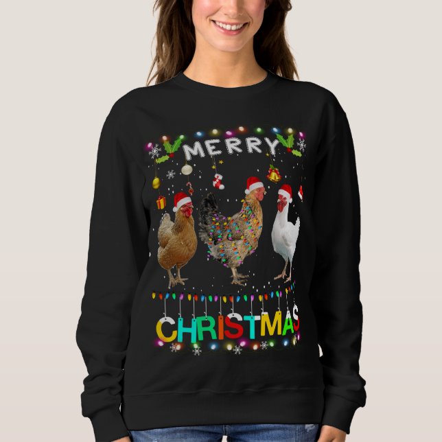God jul Chicken Santa Hat Ljus Julafton Funn T Shirt (Framsida)