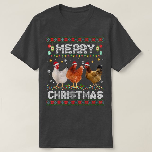 God jul Chicken Santa Hat Ljus Julafton Holi T Shirt (Design framsida)