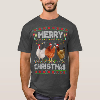 God jul Chicken Santa Hat Ljus Julafton Holi T Shirt