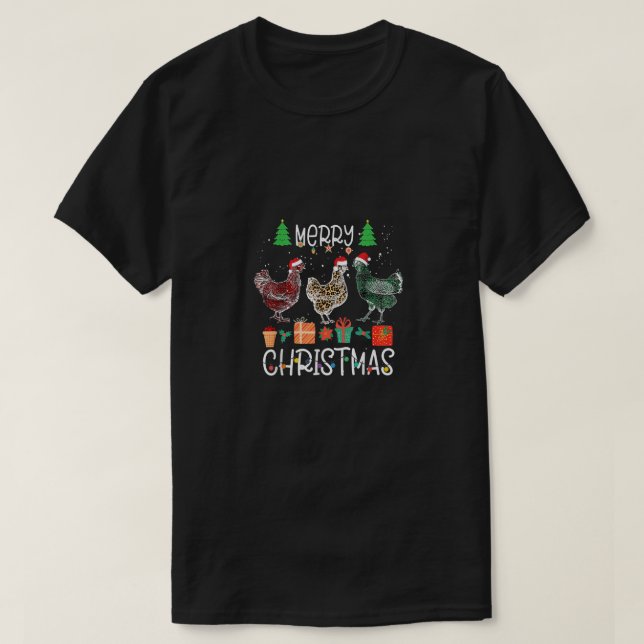 God jul Chicken Santa Hat Ljus Julafton Manar T Shirt (Design framsida)