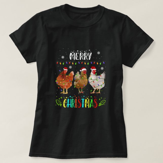 God jul Chicken Santa Hat Ljus Julafton Paja T Shirt (Design framsida)
