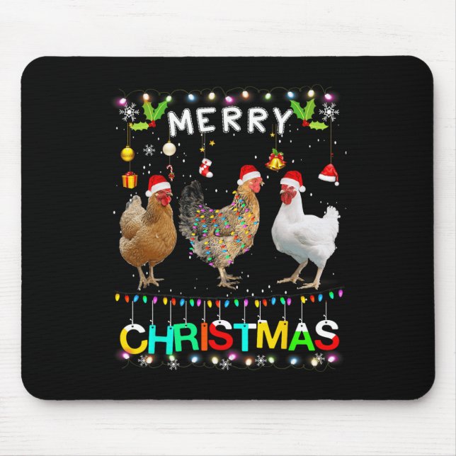 God jul Chicken Santa Hat Ljus Julafton Roligt Musmatta (Framsidan)