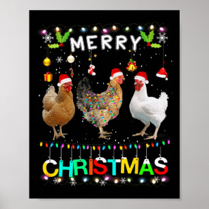 God jul Chicken Santa Hat Ljus Julafton Roligt Poster