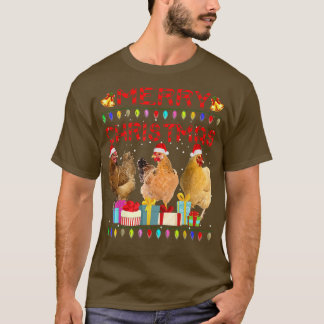 God jul Chicken Santa Hat Ljus Julafton Roligt T Shirt