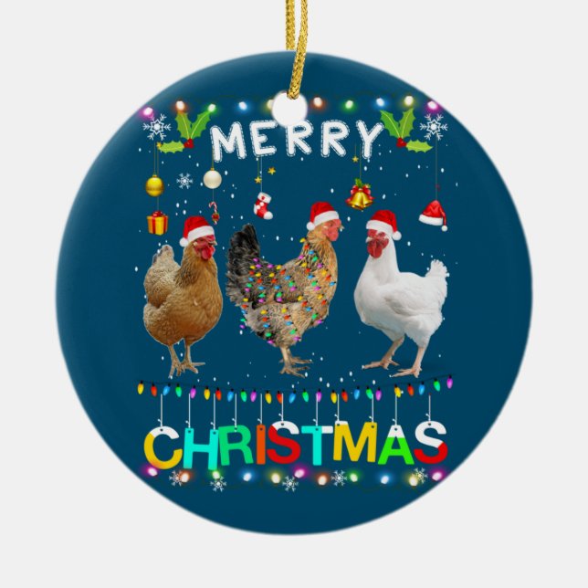 God jul Chicken Shirt Santa Hat Ljus Xma Julgransprydnad Keramik (Framsidan)