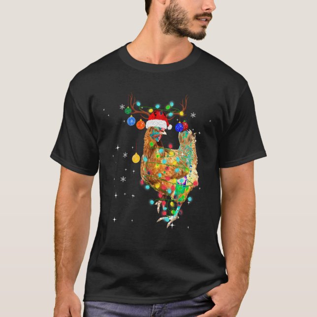 God jul Chicken Shirt Santa Hat Ljus Xma T Shirt (Framsida)