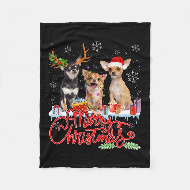 God jul Chihuahua Hundar Santa Reindeer Ligh Fleecefilt (Framsidan)