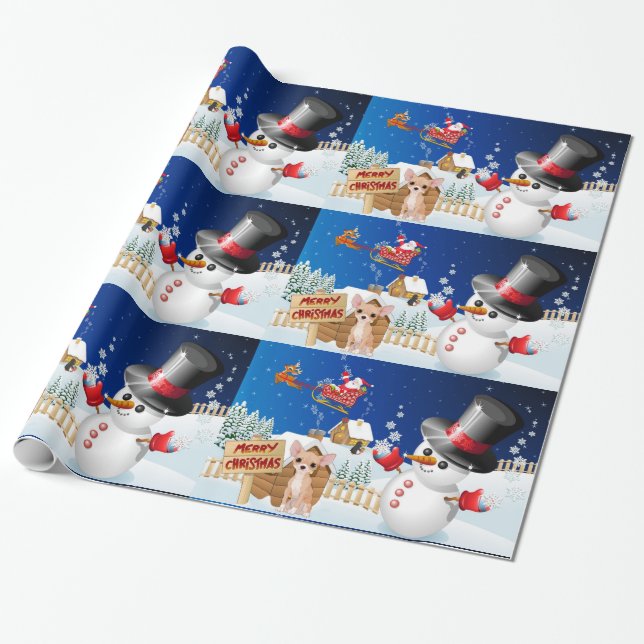 God jul Chihuahua med frost Presentpapper (Utrullad)