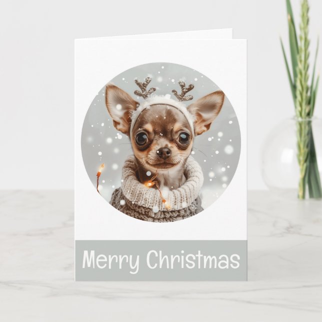God jul Chihuahua Reindeer Hund Helgkort (Framsida)