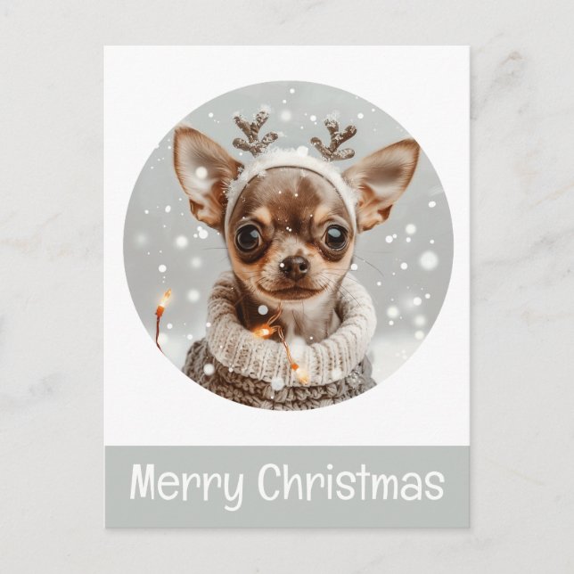 God jul Chihuahua Reindeer Hund Vykort (Framsida)