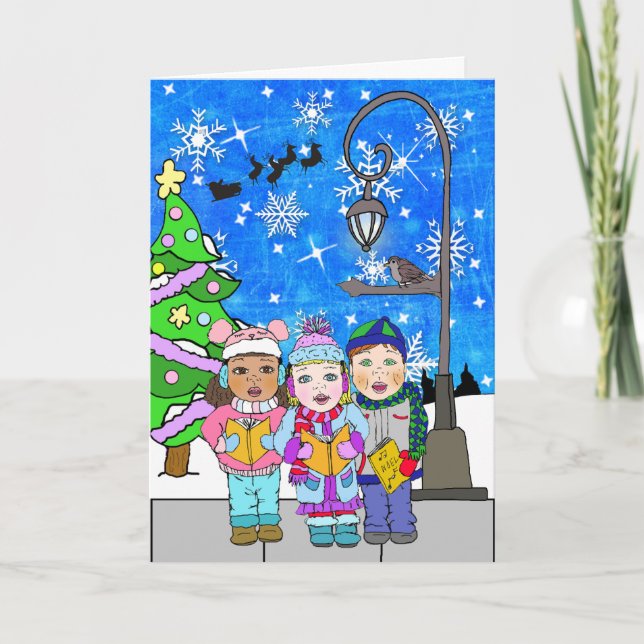 God jul Children Carolers Helgdag Kort (Framsida)