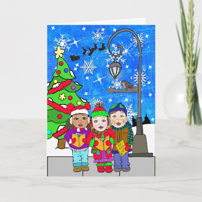 God jul Children Carolers Helgdag Kort (Framsida)