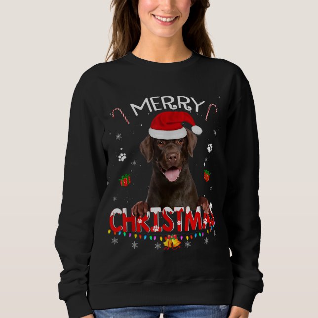 God jul Chocolate Lab Hund Santa Hat Julafton P T Shirt (Framsida)