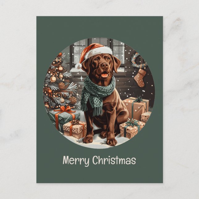 God jul Chocolate Labrador Retriever Hund Helg Vykort (Framsida)