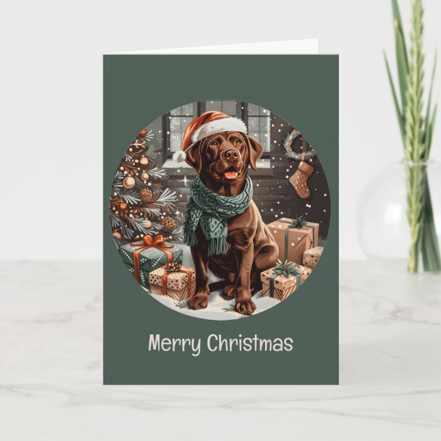 God jul Chocolate Labrador Retriever Hund Helgkort (Framsida)