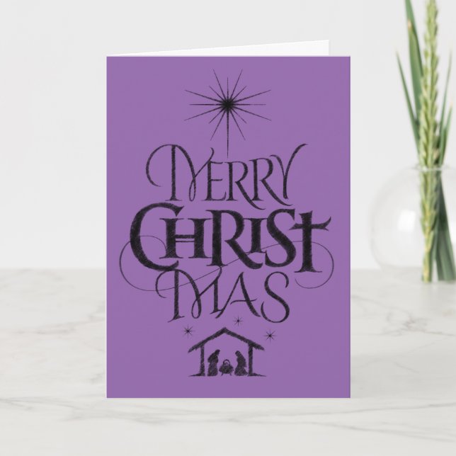 God jul christian Calligraphy Faith Lila Helgkort (Framsida)