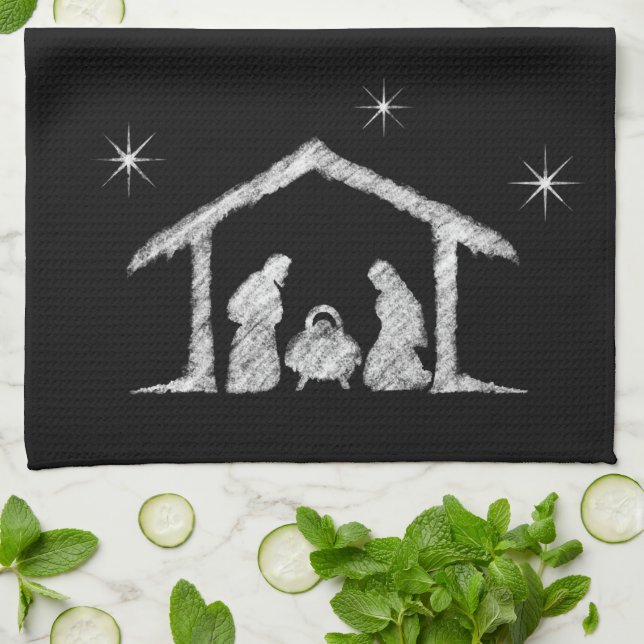 God jul Christian Chalkboard Ntivity Kökshandduk (Vikta)
