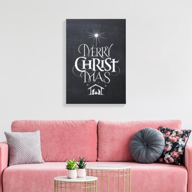 God jul Christian Jesus Gud Black Chalk Canvastryck (Insitu (Vardagsrum))
