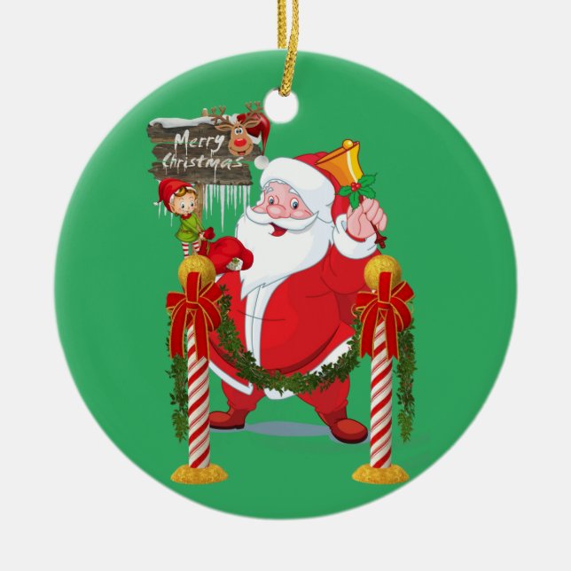 God jul Circle Ornament, Santa Elf Julgransprydnad Keramik (Framsidan)