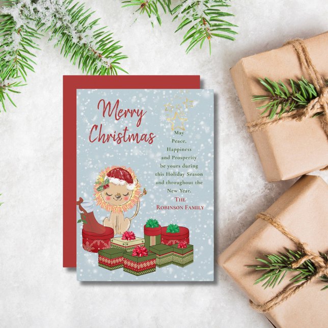 God jul Citat Cute Santa Baby Lejon Red Hat Julkort (Skapare uppladdad)