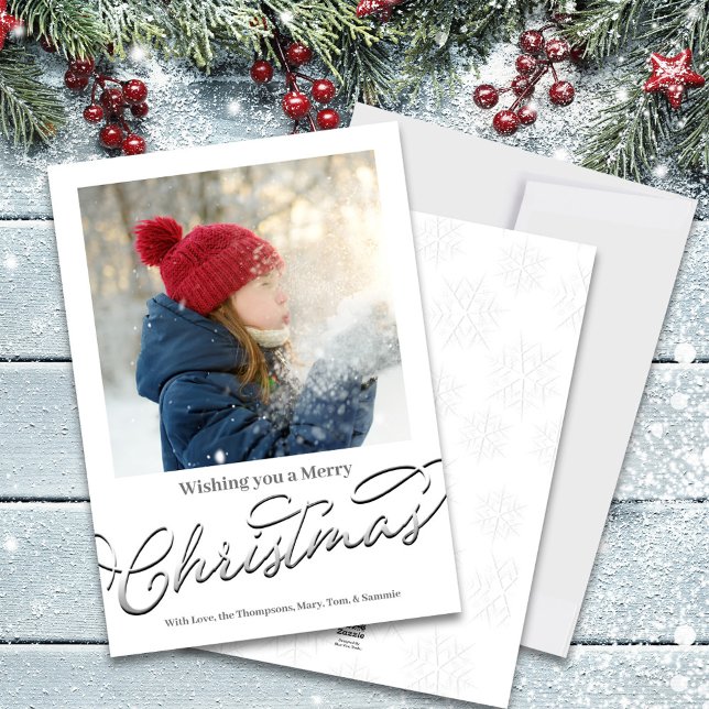 God jul Classic Calligraphy Silver-skript Julkort (Wishing you a Merry Christmas Holiday Photo Card)