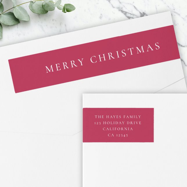 God jul Classic Cherry Red Returadress Etikettband (Add sophistication with this minimalist Merry Christmas wrap label)