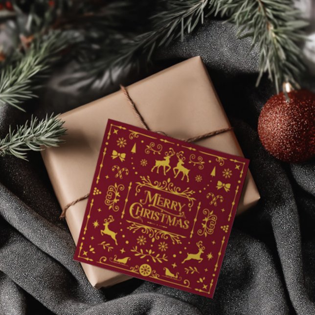 God jul Classic Nordic Red Helgdag Card Inbjudningar (Merry Christmas Red & Yellow Classic Holiday Card)