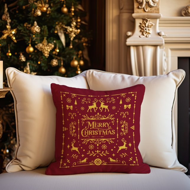 God jul Classic Nordic Red Helgdag Kudde (Merry Christmas Classic Nordic Red Holiday Throw Pillow)