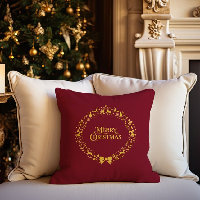 God jul Classic Nordic Red Helgdag Kudde (Merry Christmas Classic Nordic Red Holiday Throw Pillow)