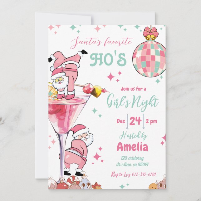 God Jul Cocktail Party Girl Flickans natt Inbjudningar (Framsida)