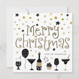 God jul Cocktail Stars Confetti Guld Black Julkort