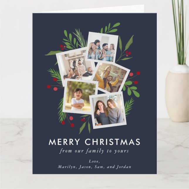 God jul Collage Anpassningsbar Modern Holly Kort (Framsida)