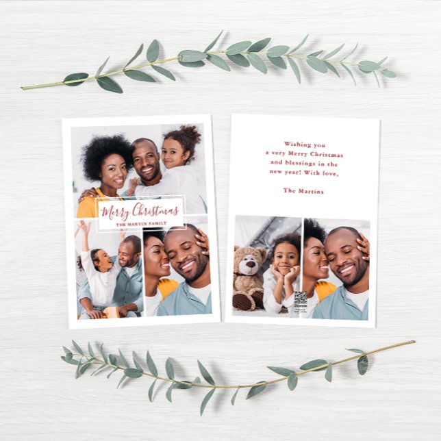 God jul Collage Fem Photo Red and White Julkort (Skapare uppladdad)