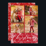 God jul Collage Multi-Photo Red Julkort<br><div class="desc">Ladda upp fyra favoritfoton till det här julfotokortet som innehåller God jul och namn i chic,  vit text på ett rött,  vitt,  suddigt ljus. Välj Projektionsyta för tyngsta pappra och HD-kvalitet för bästa fotokvalitet. MERA FÄRG gjorde för dig i vår affär.</div>