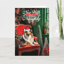 God jul, Collie Hund Naughty eller Nice Helgkort