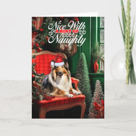 God jul, Collie Hund Naughty eller Nice Helgkort