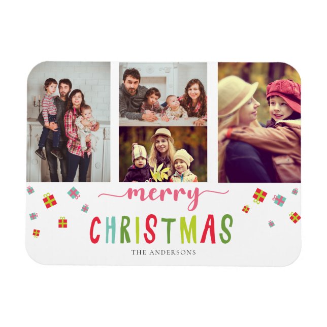 God jul Colorful 3 fotocollage Gift box Magnet (Horisontell)