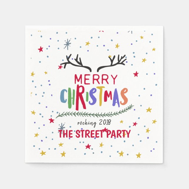 God jul Colorful Reindeer Antlers & Stars Pappersservett (Framsidan)