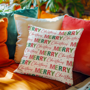 God jul Colorful Retro Typography Mönster Kudde