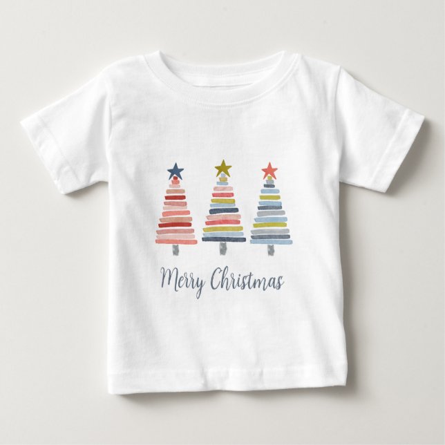 God jul Colorful Stacks Träd T-Shirt (Framsida)