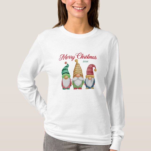 God jul Colorful Watercolor Garden Gnomes T Shirt (Framsida)
