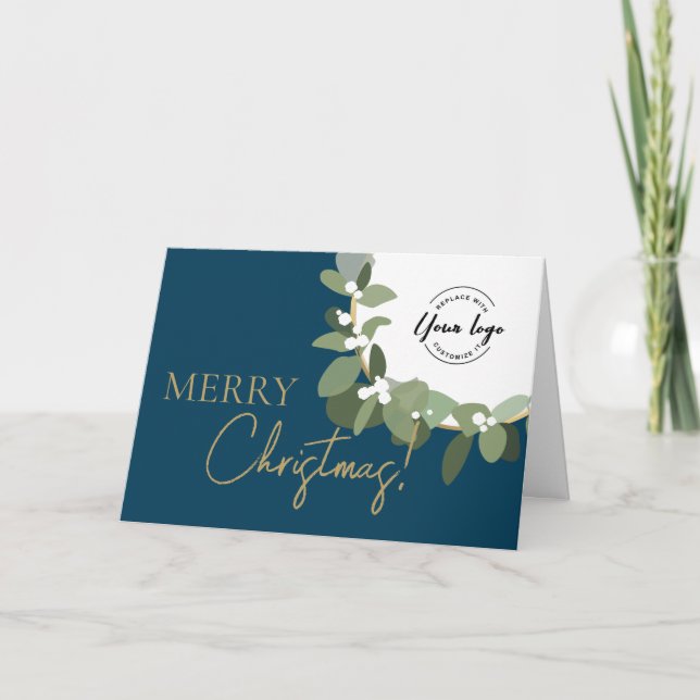 God jul Company Logotyp Guld Grönt Blue Helgkort (Framsida)