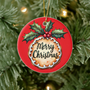 God jul Cookie med Holly Berries Julgransprydnad Keramik