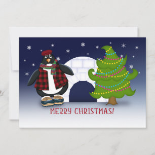 God jul! Coola Penguin och Igloo Julkort