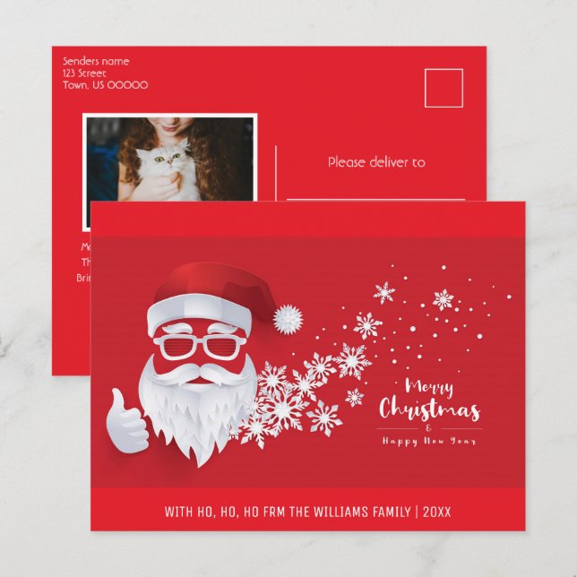 God jul Coola Santa Red Family Photo Helg Vykort (Fram/baksida)
