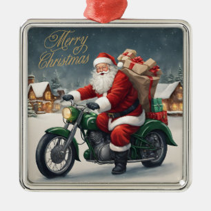 God jul Coola Vintage Santa på motorcykel Julgransprydnad Metall