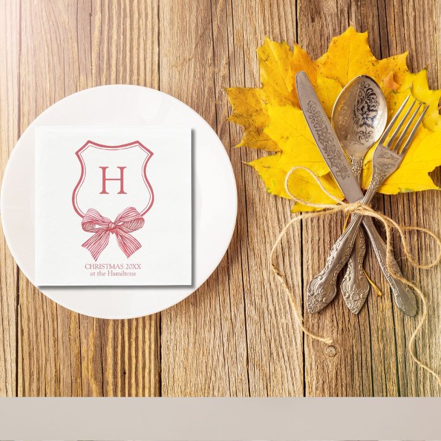 God jul Coquette Bow Monogram Pappersservett (Skapare uppladdad)